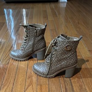 Brown Lace Up Boots with Chunky Heel